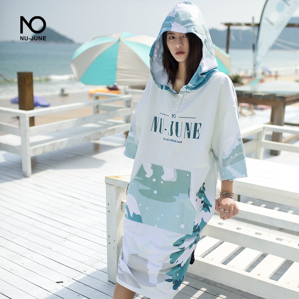 Nu-June Microfiber Changing Robe Women Man Swimming Diving Bathrobe Cloak Printing Bath Towel Outdoor Hooded Beach Poncho Towels