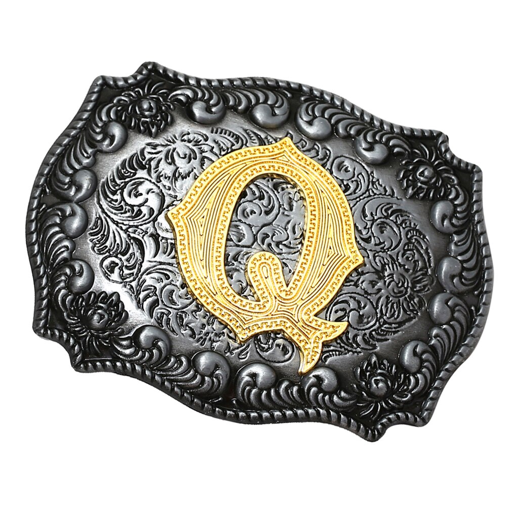 Men Western Cowboy Texas Rodeo Belt Buckle Jewelry Initial Letters A-Z Novelty Man Belt Buckle: Q