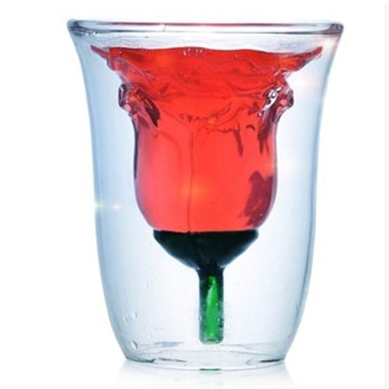 Heat Resistant 180ml Rose Shape Double Wall Glass Tequila Cups Double Walled Coffee Beer Tea Cup Glassware Bar Cocktail Glass