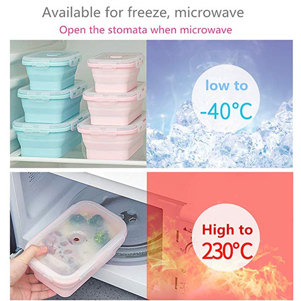 Silicone Lunch Box Collapsible Portable Box Bowl Bento Boxes Folding Food Container 350/500/800/1200ml Eco-Friendly