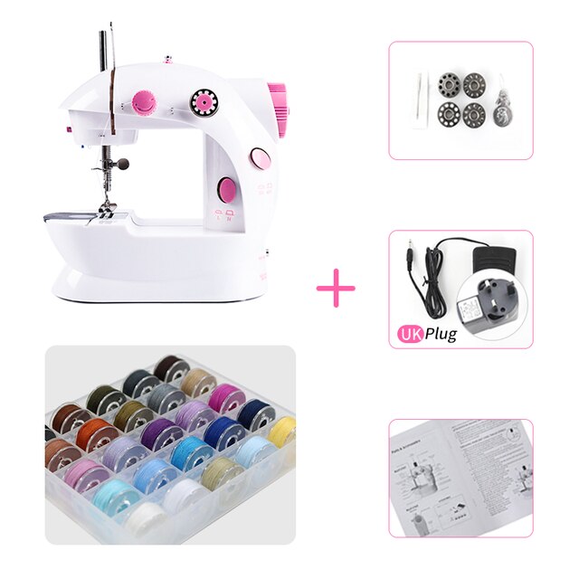 Sewing Machine Portable Household Mini Sew With Foot Pedal Night Light Double Thread Pink Colour For Tailor Table: 03-Z3-UK