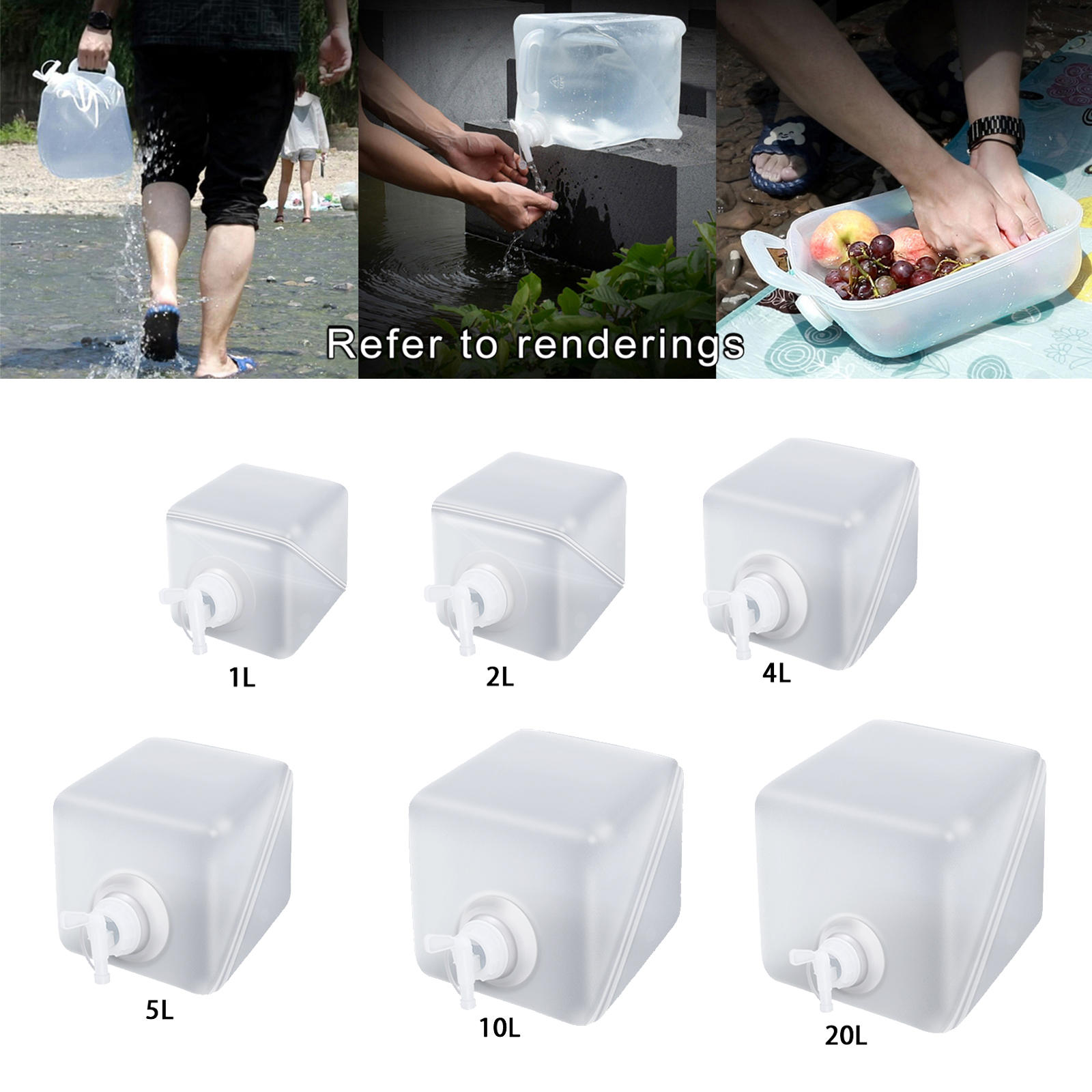 Contenedor de agua plegable con tapa y grifo, cantimplora de agua portátil, almacenamiento de bebidas de grado alimenticio para senderismo, pesca y Camping