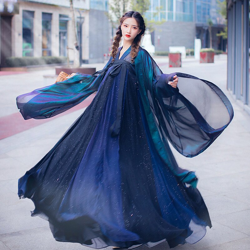 2020 hanfu traje de dança chinesa tradicional roupa de palco hanfu feminino vestido antigo festival folclórico desempenho roupas: Bege / S