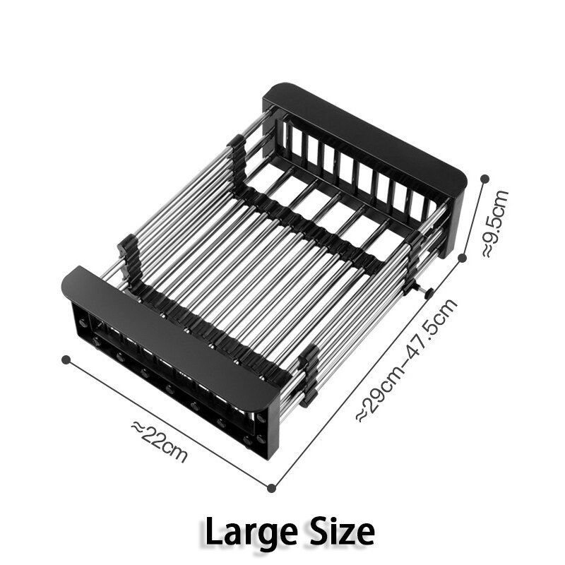 Égouttoir à vaisselle réglable en acier inoxydable, grand évier de cuisine, égouttoir à Fruits et légumes: Large Size Black