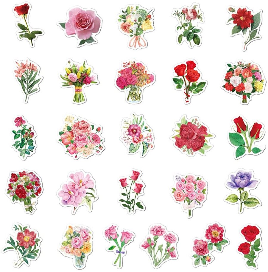 50/100PCS Flowers Leaves Stickers Aesthetic Floral Fall Leaf Plant Waterproof Vinyl Stickers for Scrapbooking Laptop Hydroflasks