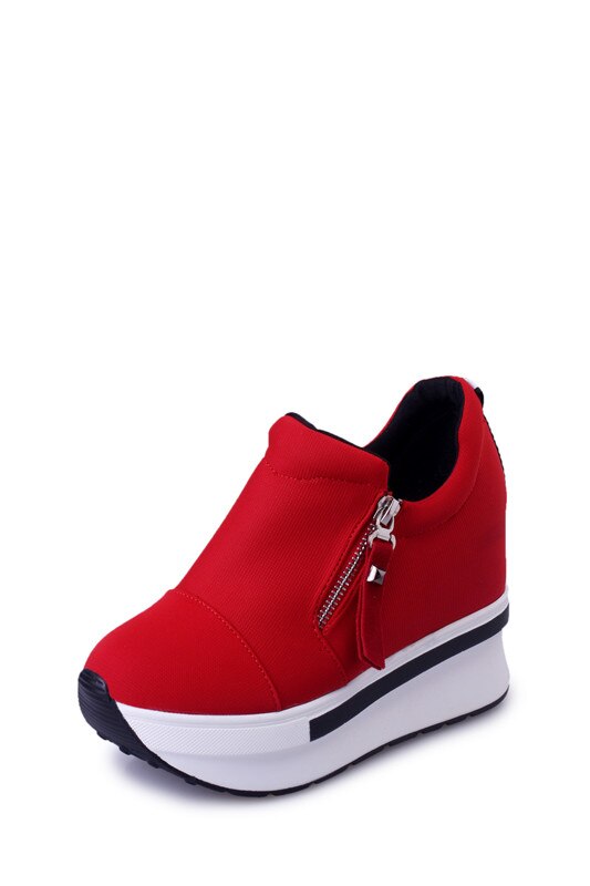 Forår efterår platform sko med lynlås 10cm afslappede søde sneakers lavvandede damesko størrelse 35-39: Rød / 7