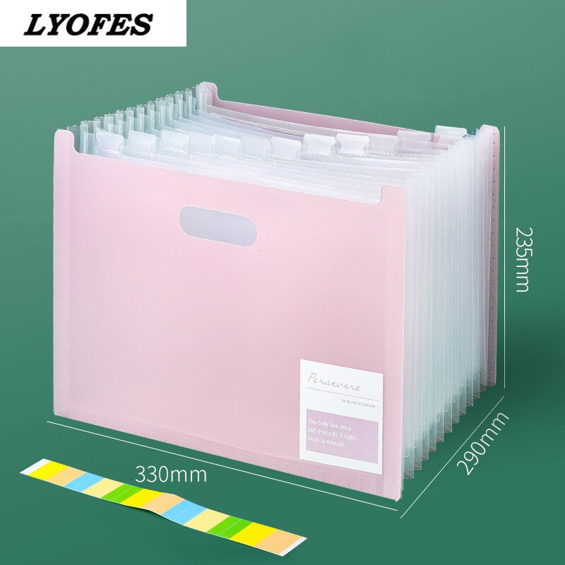 High Capacity A4 File Folder School Document Organiser Envelopes Desk Storage Student Paper Expanding Office Receipt: B-pink