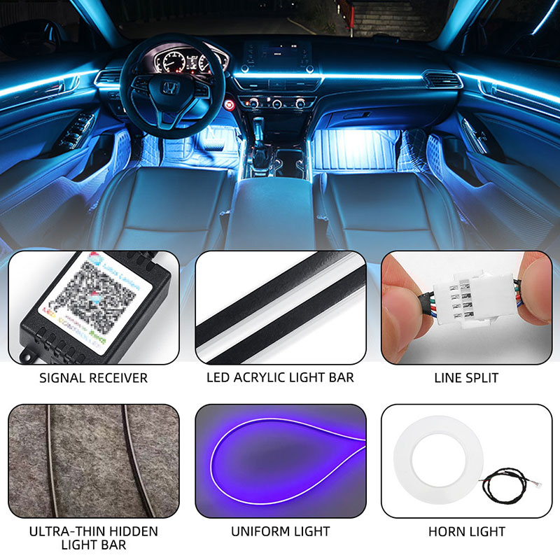 Luz ambiental sinfónica 6/18 en 1 para coche, luz ambiental interior de zona Dual para Control por aplicación de coche, accesorios de tira de ambiente decorativo