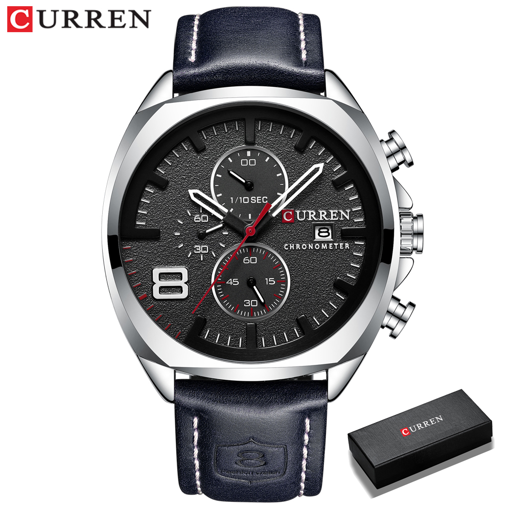Curren Mannen Kijken Topmerk Luxe Chronograaf Horloges Lederen Waterdichte Sport Kalender Horloge Relogio Masculino