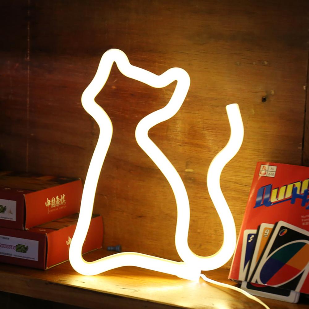 Bruiloft Led Borden Neon Licht Kat Vormige Sfeer Lamp Party Muur Decor Kinderkamer Slaapkamer Usb Battery Operated Lage spanning