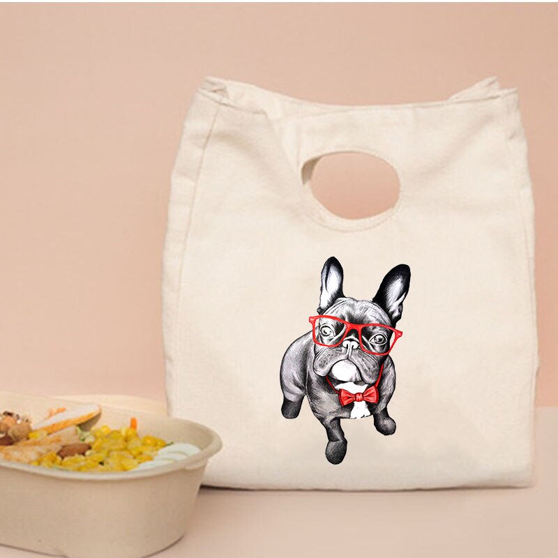 Sac à déjeuner isolant imprimé bouledogue français, sac de pique-nique Portable pour garder les aliments au , pochette fourre-tout isotherme pour l&#39;école,: Q00144-TBBG-C
