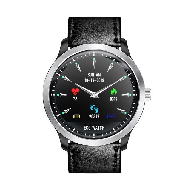 N58 EKG PPG Smart Uhr Electro Display Holter ekg Herz Rate Monitor Blutdruck Smartwatch Für IOS Android Telefon: Black leather