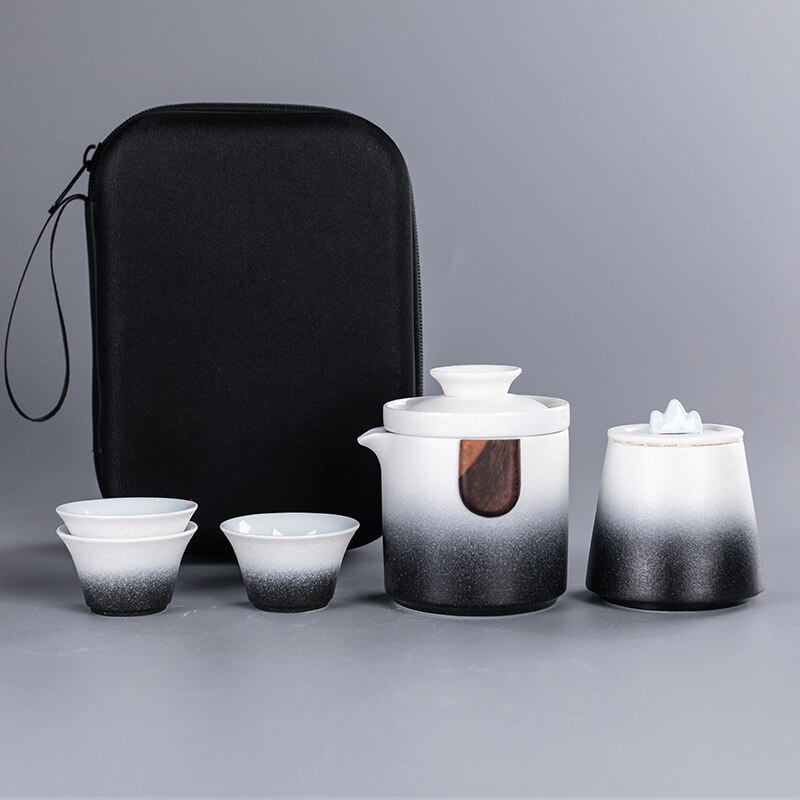 Chinese Kung Fu Travel Tea Set Ceramic Portable Teapot Porcelain Teaset Gaiwan Tea Cups of Tea Ceremony Teaware With Travel Bag: C