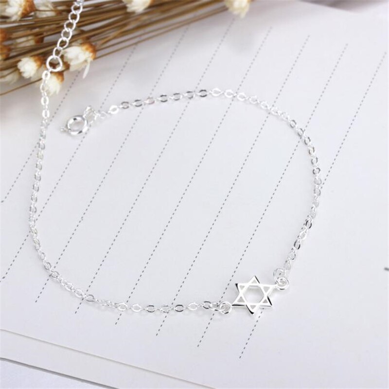 KOFSAC Summer Simple Hexagram Ankle Chain 925 Sterling Silver Anklets For Women Foot Jewelry Girl Birthday