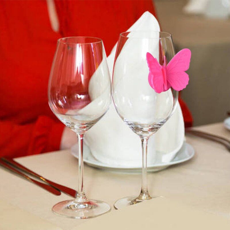 Marcador de copa de vino de mariposa de silicona, accesorio y bonito para boda, evento, , etiqueta de bebida, decoración de Bar, 6 piezas