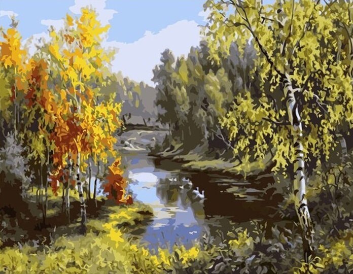 HUACAN Painting By Number Tree Scenery Kits Drawing Canvas HandPainted DIY Picture By Numbers Lake Landscape Home Decor: SZHC1-4940