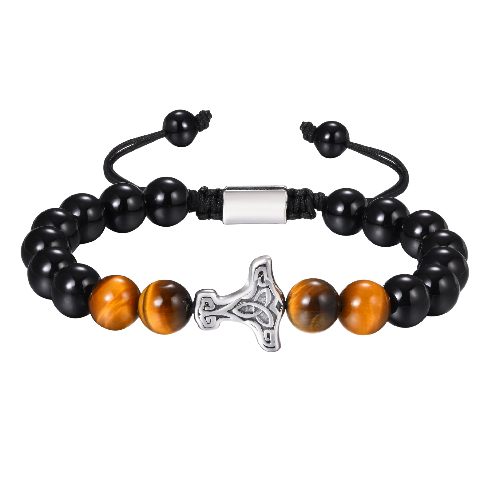 Mprainbow Mannen Viking Mjolnir Armbanden Verjaardagsfeestje Cadeau, Punk Thor 'S Hamer Tijgeroog Steen Kralen Polsband, Lengte Verstelbaar