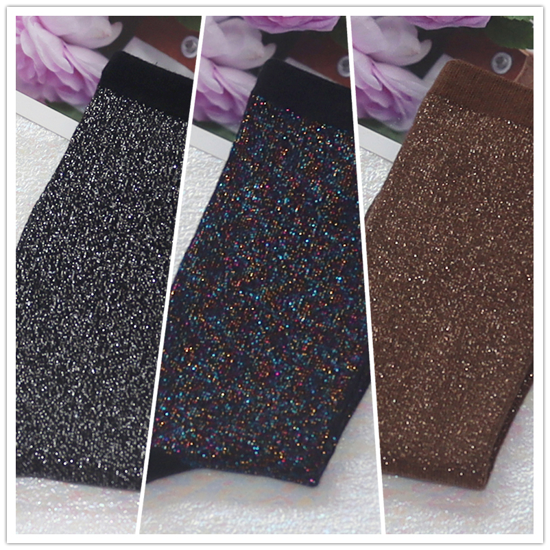 Calcetines de filigrana de para mujer, medias con purpurina, estilo coreano, color caramelo, primavera y otoño, Sexy, 3 pares: Lavanda