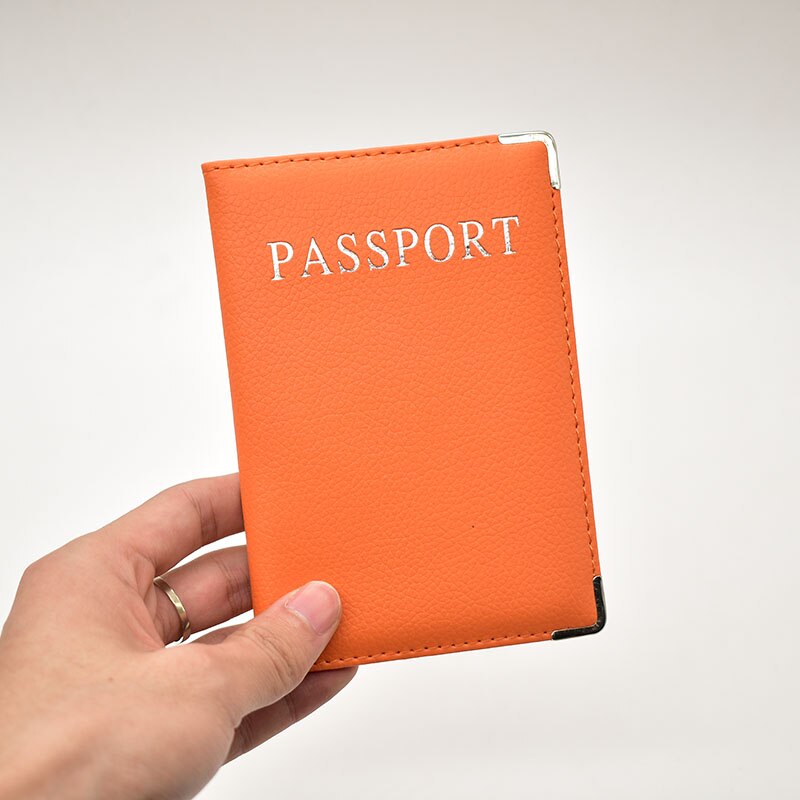 Traveling Passport Cover Pink Women Solid Pu Leather Passport Holder Multifunctioncal Go Abroad Passport Case: Orange