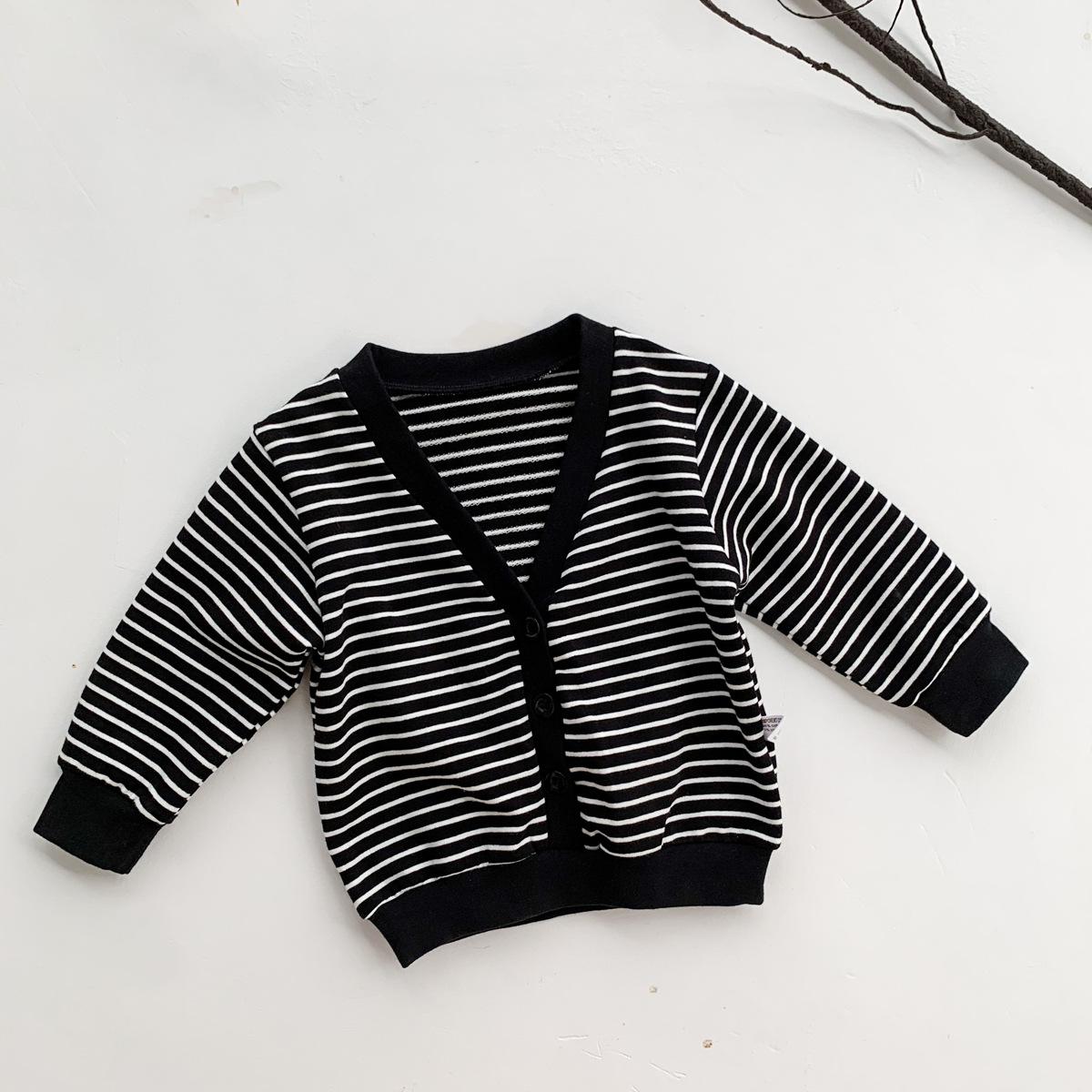 2022 Herfst Stijl Baby Kleding Peuter Jongens Lange Mouw Gestreepte Tops Kids Casual V-hals Trui Vest Jas Kleding: black / 12m