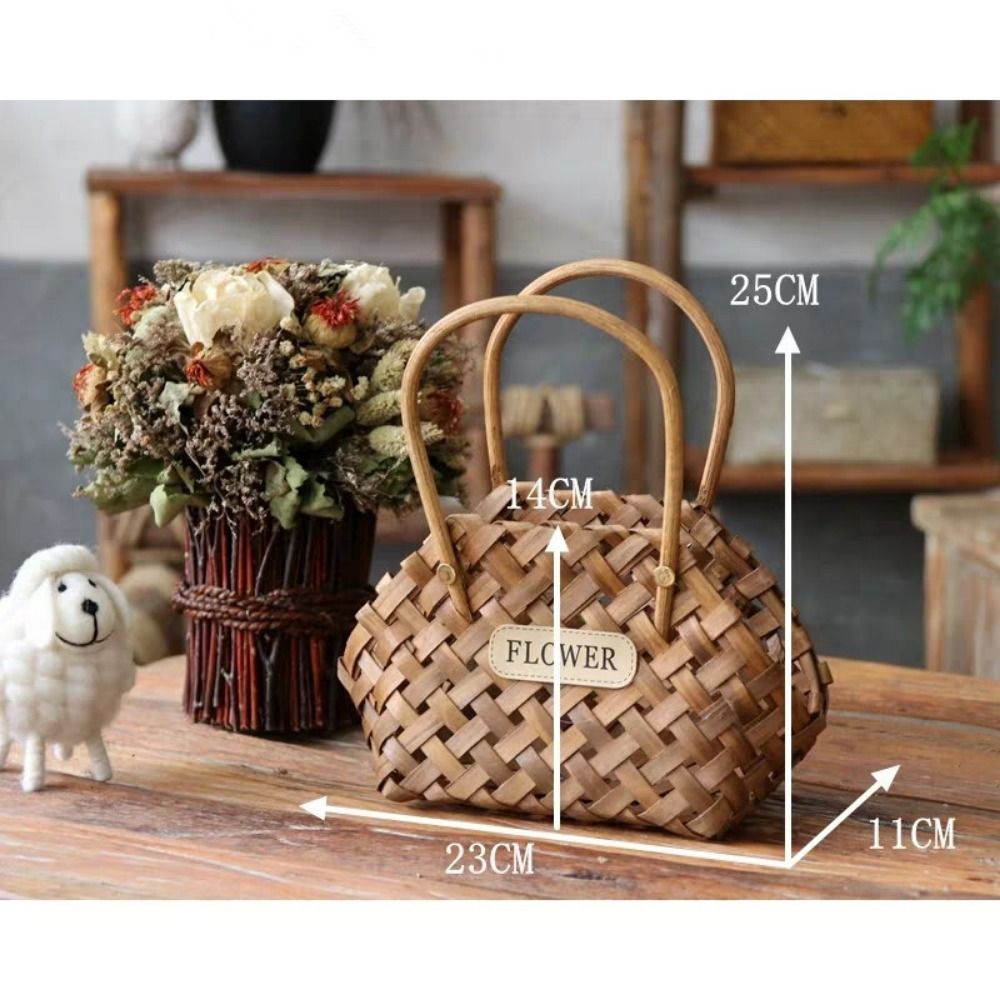 Willow Rattan Flower Girl Baskets Yellow Sturdy Flower Arrangement Basket Picnic Container Handmade Wicker Half Moon Baskets