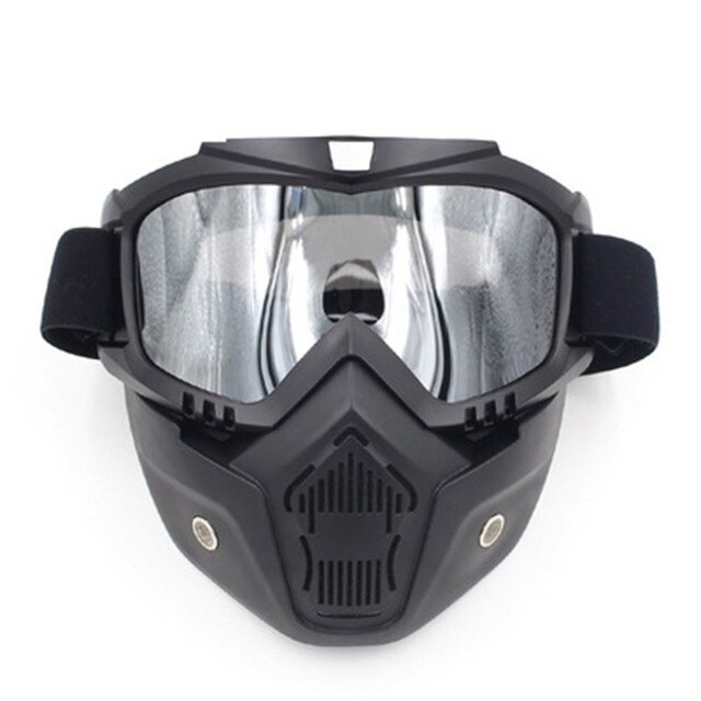 Skid snowboard mask snöskoter skidglasögon vinter vindtät glasögon med munfilter snowboard mask män kvinnor: Silver-