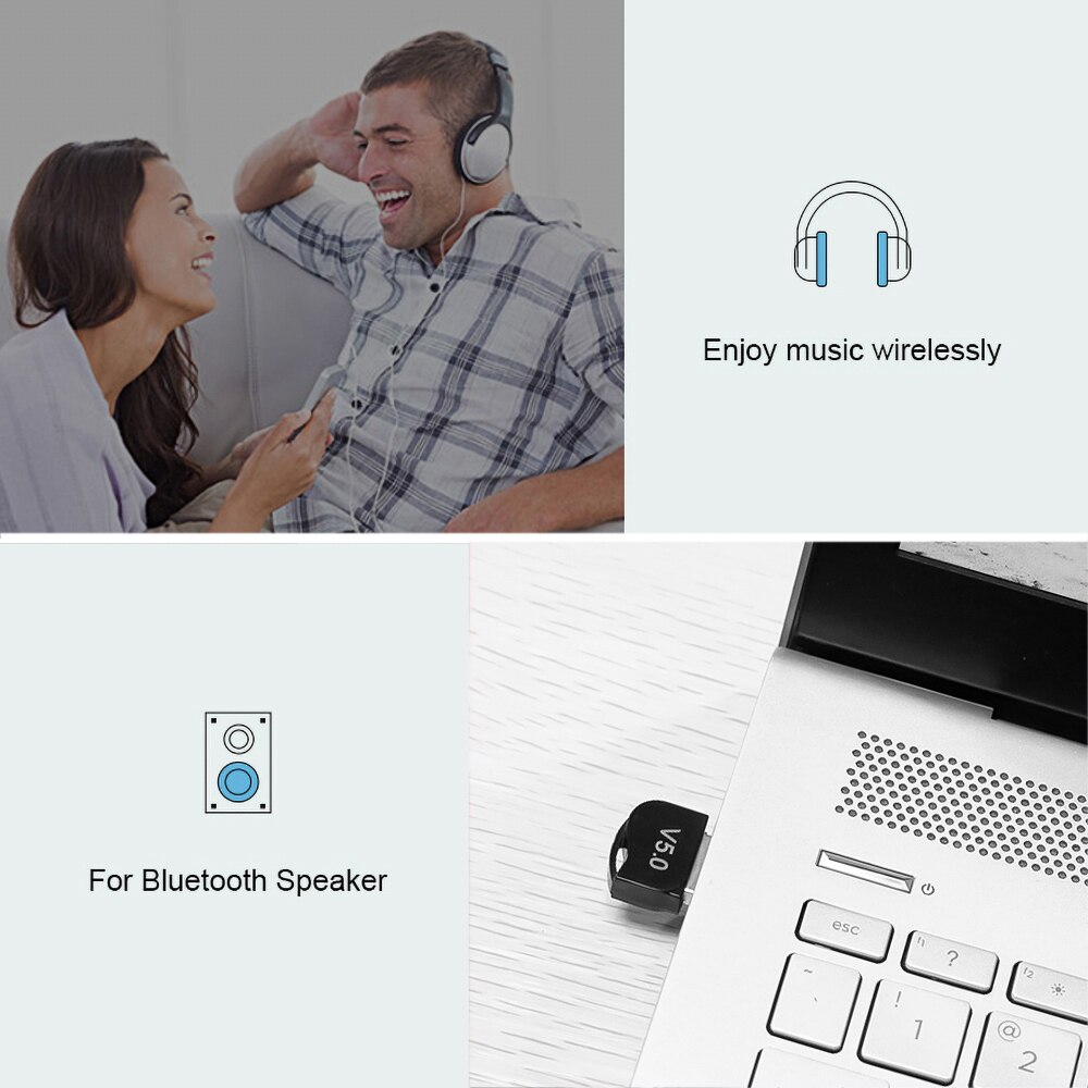 kebidumei USB Dongle Wireless Adapter Bluetooth 5.0 Dongle Music Sound Receiver Adapter Bluetooth Transmitter For Computer PC