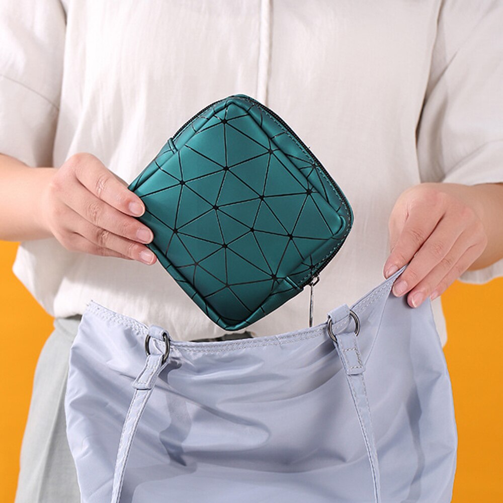 Portable Mini Storage Bag Multifunctional PU Leather Women Menstrual Rhombus Napkin Sanitary Organizer Masks Credit Card Bag