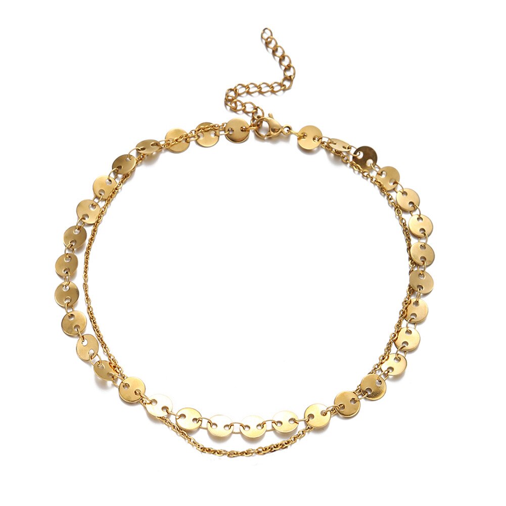 Bracelet de cheville, chaîne à paillettes, en acier inoxydable, deux niveaux, pour le pied, Yoga, pour la plage, breloque, bijoux