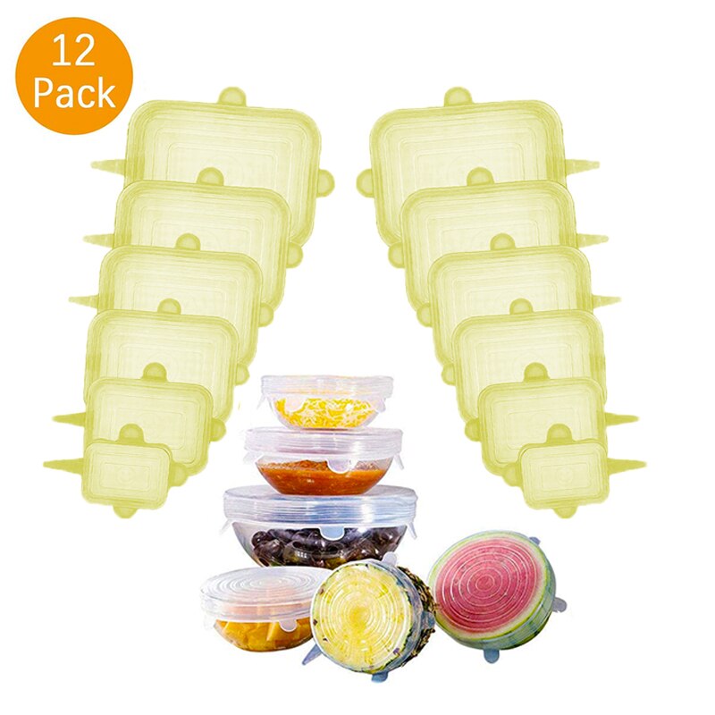6 PCS Silicone Stretch Lids Universal Silicone Food Wrap Bowl Pot Lid Silicone Cover Pan Cooking Kitchen Accessories: Square 12pcs11