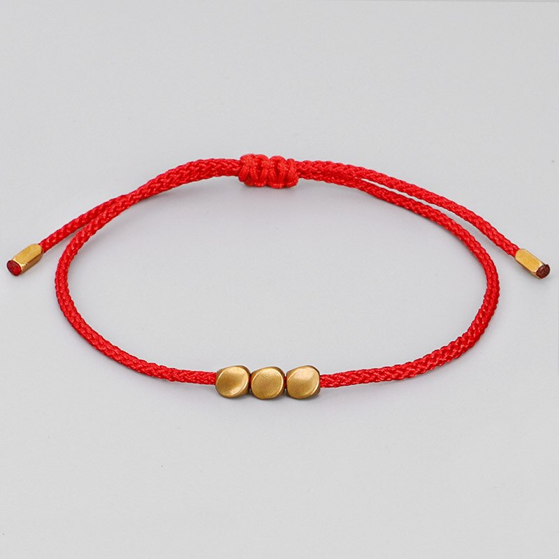 Bracelet porte-bonheur en fil de coton tressé bouddhiste fait à la main, amulette sculptée avec perles en cuivre pour hommes et femmes