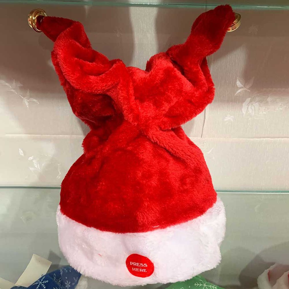 Musical Bell Christmas Santa Antler Hat Singing Dancing Moving Electric Antler Hat Plush Adult Hat Winter Warm Gif