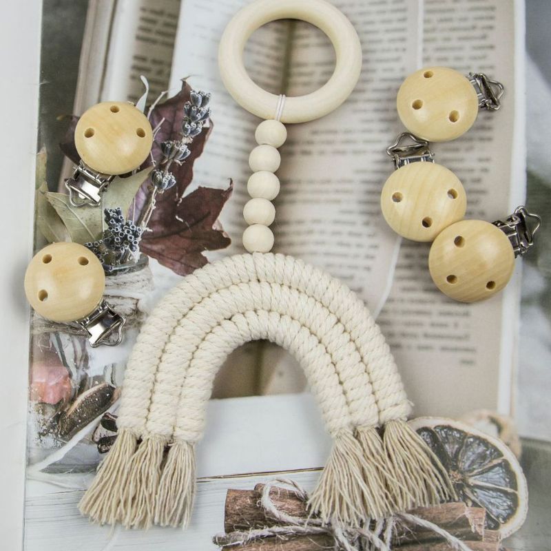 Weaving Rainbow Hanging Baby Teether Toys Crochet Wooden Ring Infant Shower