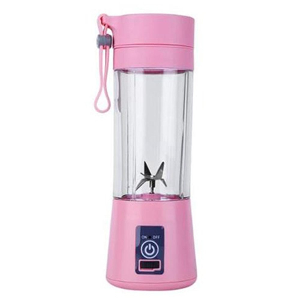 380ml elektrische fruit-, citrus-, sinaasappel- en citroenpersen, usb-oplaadbaar, draagbare blender met 4 messen, waterfles, sapbeker: Roze