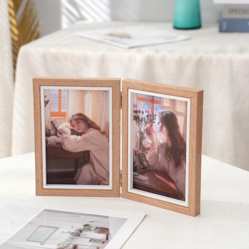 Foldable Hinge Photo Frame Double/Triple Wooden Desktop Album Set 2/3/4/5 Linked 6/7/8 Inches Combination Folding Frame