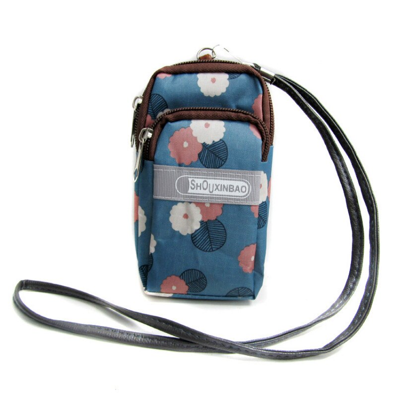 Draagbare Tas Pols Purse Handtassen Arm Pakket Drie Rits Bloem Stof Voor Vrouwen Mannen Halter Tassen