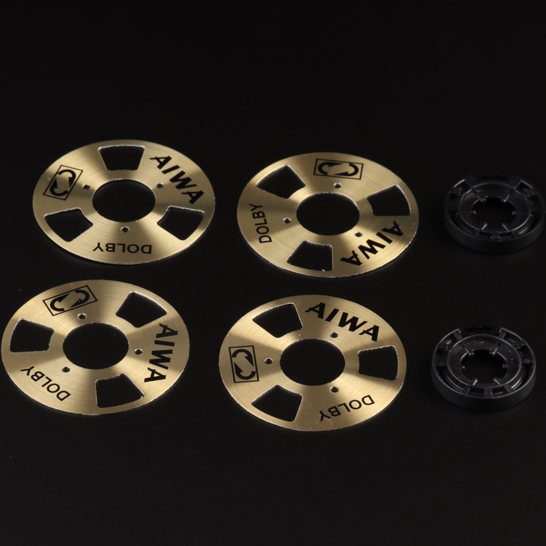 DIY Homemade (Aluminum) Reel To Reel Cassette for Audio Recording Cassette Tape - Gold Silver (Pack of 4 Reels + 2 Wheel): Beige