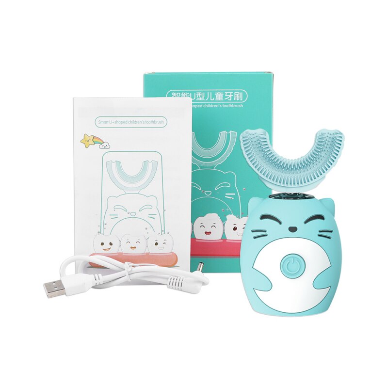Brosse à dents électrique ultrasonique automatique en silicone, 360, pour enfants, brosse à dents en forme de U, intelligente, mignonne, dessin animé