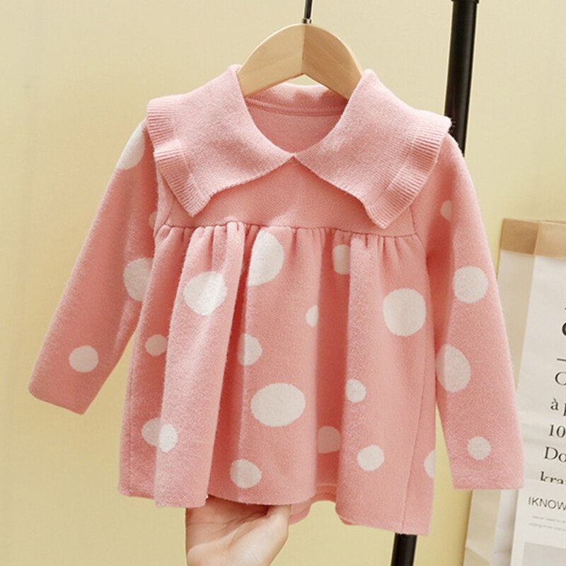 Ropa de invierno para niña bebé , suéter para bebé, muñeca de manga larga con solapa y lunares, ropa de invierno para niña bebé: PINK / 24 meses