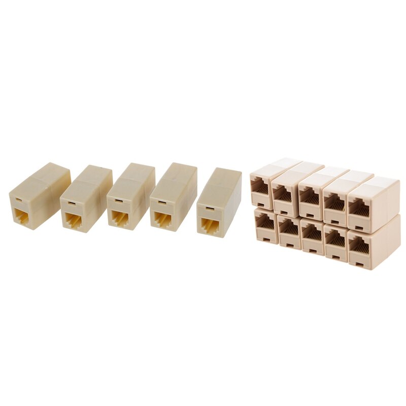 10 stuks  rj45 cat 5 koppelingen - verbindingsstukken - geslachtsveranderaars & 5 stuks beige kunststof  rj11 6 p 4c vrouwelijke/vrouwelijke telefoonkabel inline connect: Default Title