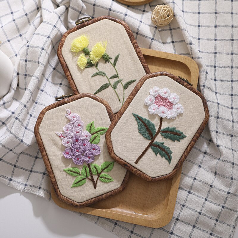 kit di ricamo con motivo a fiori timbrati fai-da-te con kit di ricamo a cerchio per ricamo Vintage ▾ punto croce cucito arte mestiere