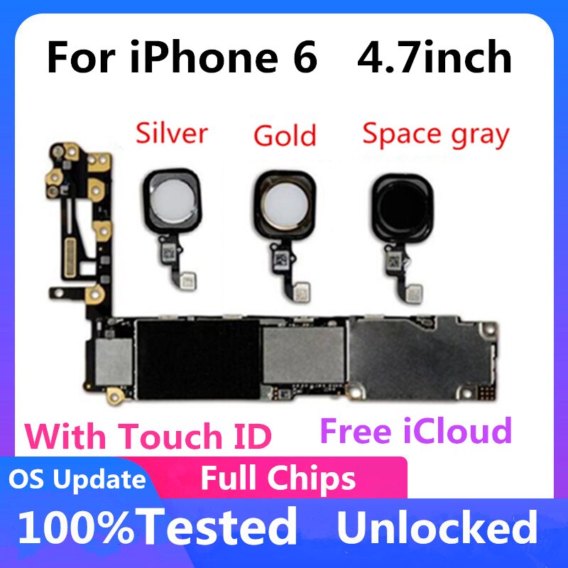 Clean iCloud For iPhone 6 With / Without Touch ID Motherboard ,Original Unlocked Logic board Mainboard 16gb 64gb 128g Full Chips