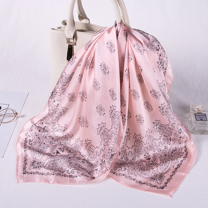 Women Imitation Silk Kerchief Scarves Print Square Neckerchief Office Lady Scarf Muffler Shawl Bag Clothes Accessories: Pink