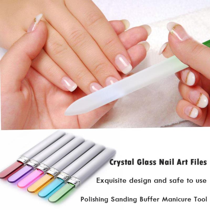 6pcs Colorful Crystal Glass Nail Art Files Polishing Grinding Manicure Pedicure Nail Salon Tools Nail Files With Storage Case