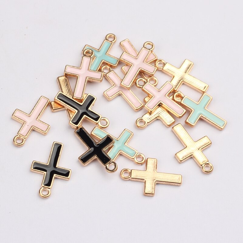 50pcs/lot Zinc Alloy Mini Cross Enamel Charms For DIY Jewelry Making Finding Accessories