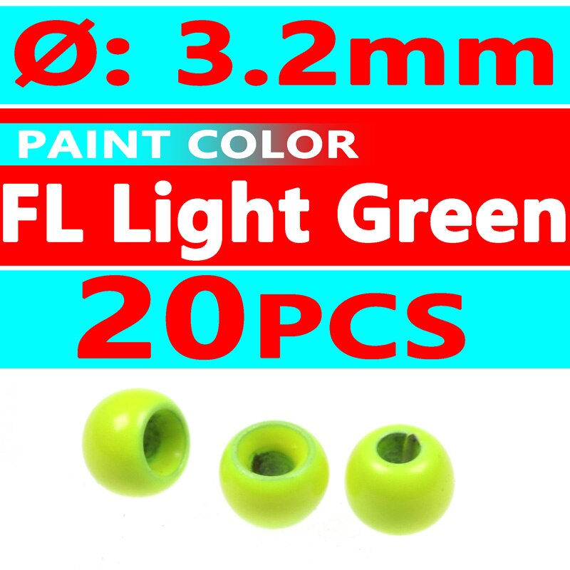 Wifreo 20PCS 3.2mm 1/8&quot; Colored Fly Tying Brass Beads Beadhead Nymph Stonefly Streamer Fly Fishing Trout Fly Material Rainbow: 20pcs FL light green