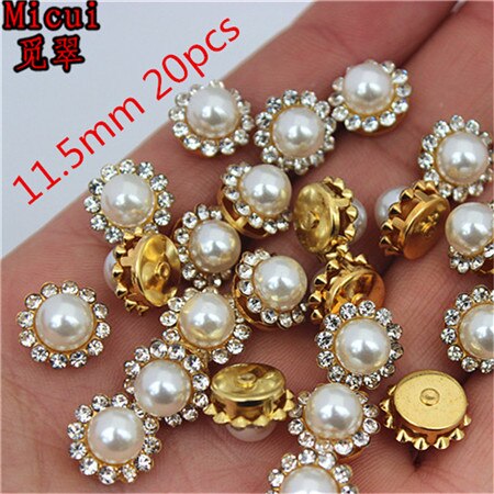 Micui Ronde Parel Kristallen Knop Goud rvs Instelling Metalen Lade Steentjes DIY Sieraden Jurk bruiloft versieren MC70: Gold 11.5mm 20pcs