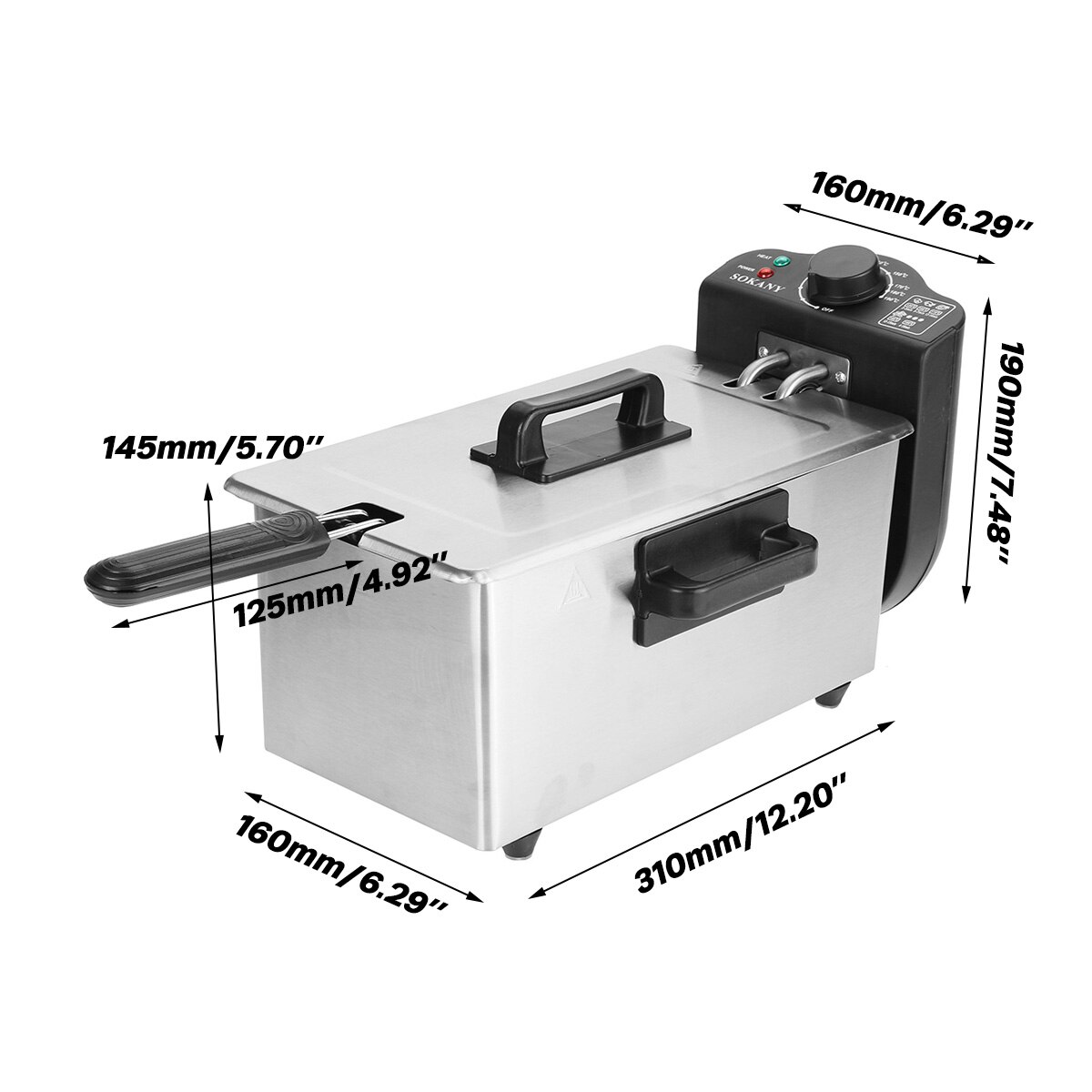 Heavy Duty Stainless Steel Electric Deep Fryer Commercial Home Kitchen Frying Chip Cooker Basket for Buffalo Wings 3L 2000W