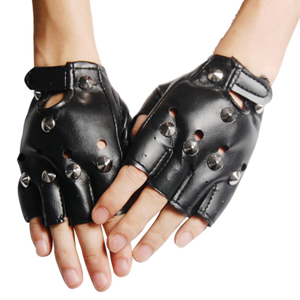 ! Unisex Cool Black Punk Rock Studded Leather Look Vingerloze Handschoenen Fancy