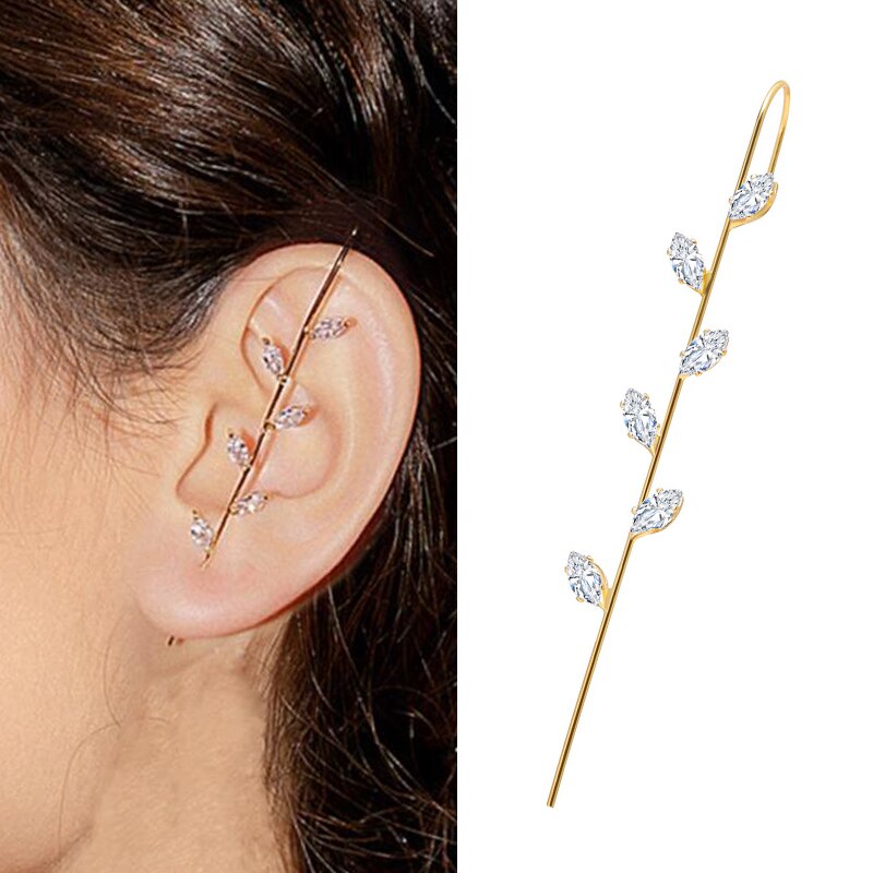 Vintage Rainbow Crystal Ear Climber Chain Link Earrings For Women Men Gold Stud Cuff Earrings Pearl Hook Earring Jewelry